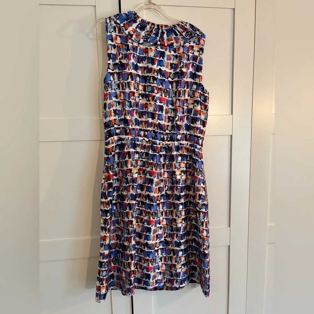 Kate Spade Kaleidoscope Ruffle Sheath Silk Dress Blue Multi Color Size 10